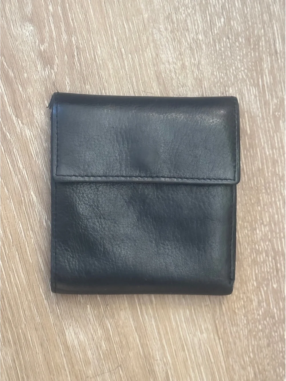 Black Leather Bi-Fold Wallet with ID Window and Card Slots